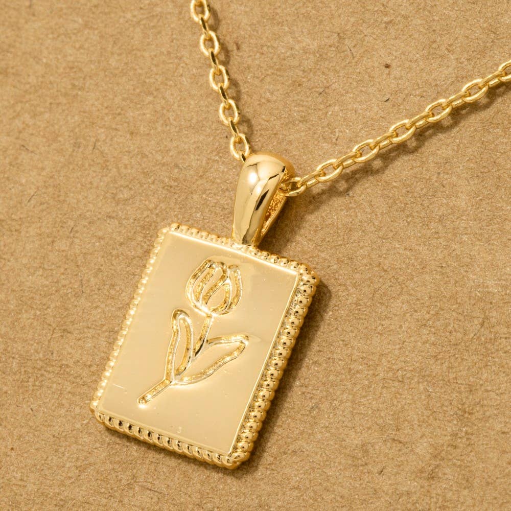Flower Print Square Pendant Necklace: G