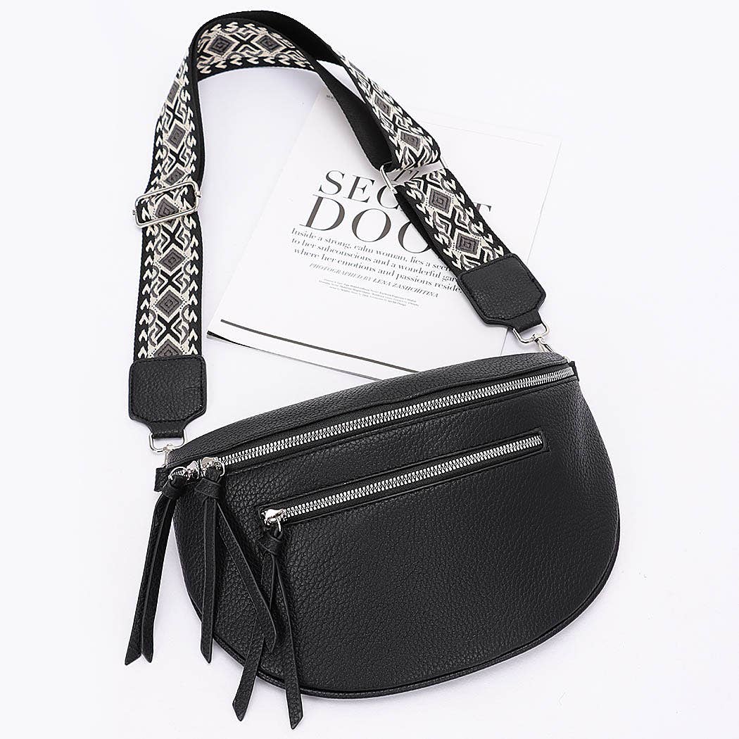 Faux Leather Crossbody Bag Belt: BK
