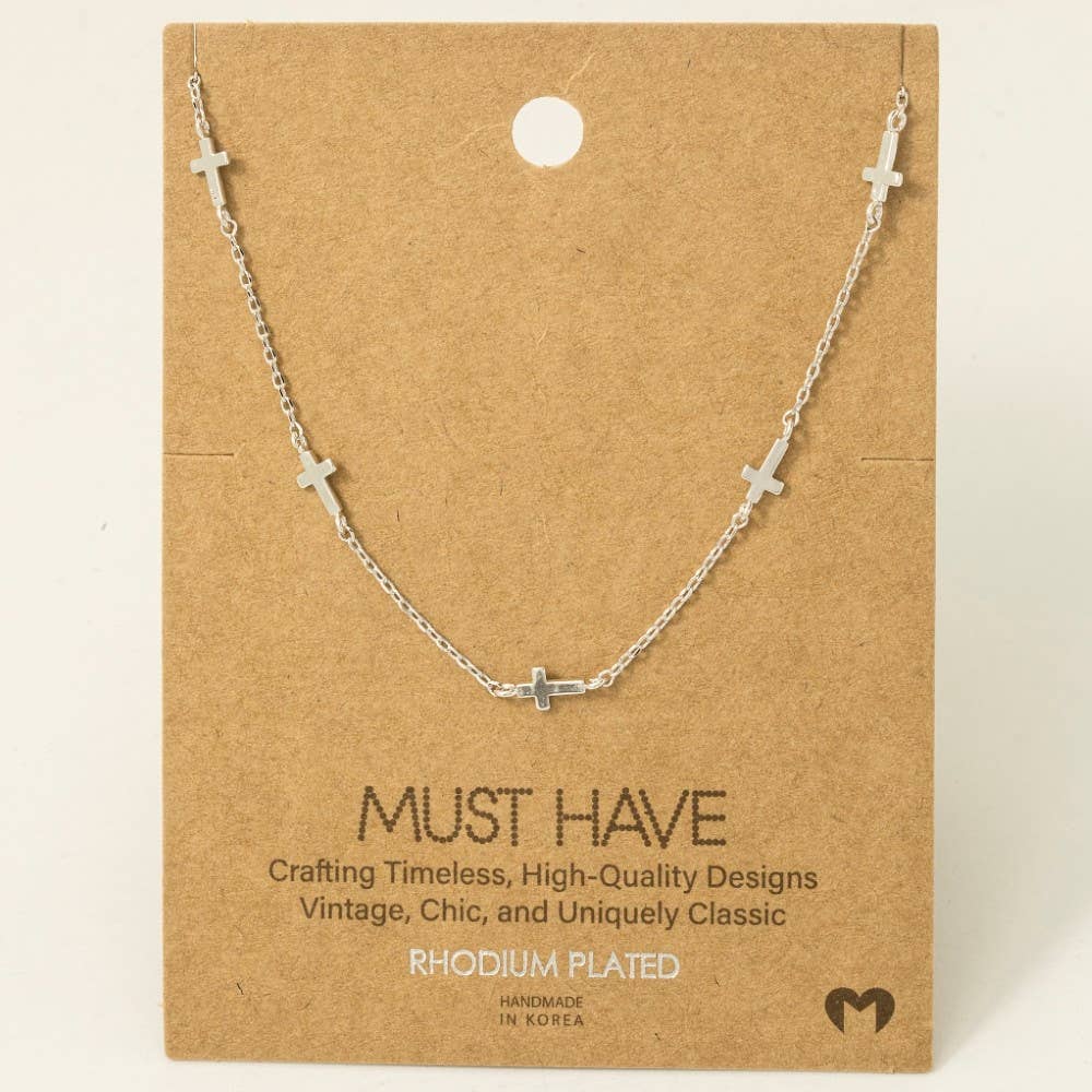Gold Dipped Dainty Cross Station Necklace: G