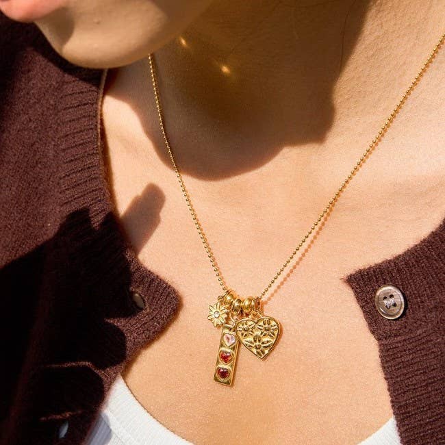 FLORAL HEART MULTI CHARM NECKLACE