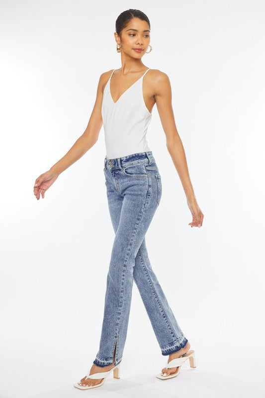 Kacnan Midrise Drop Hem with Slit Boot Cut Jeans
