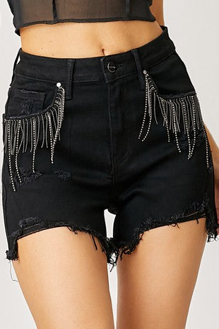 Risen High Rise Rhinestone Shorts