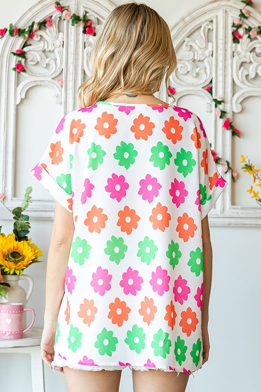 Multi-Color Floral Print Hi-Lo Top