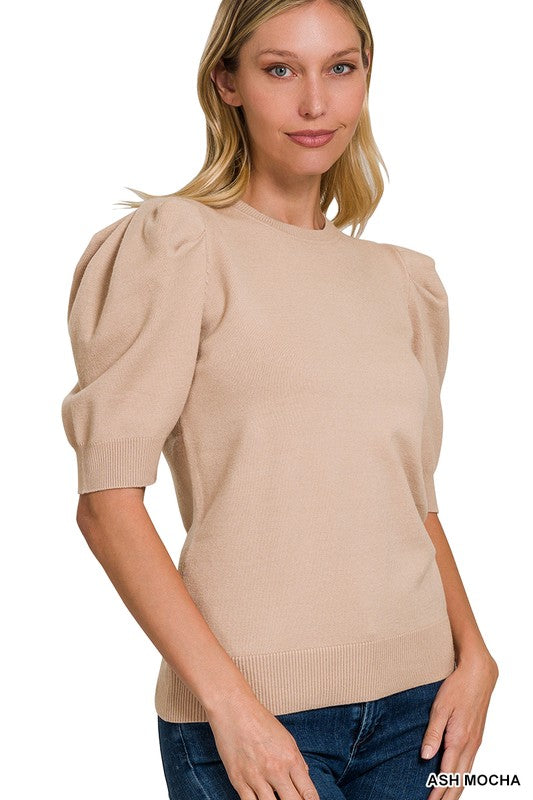 Viscose Puff Short Sleeve Sweater - Ash Mocha