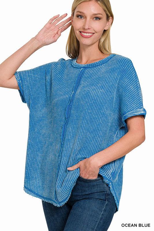 Baby Waffle Short Sleeve Top - Ocean Blue