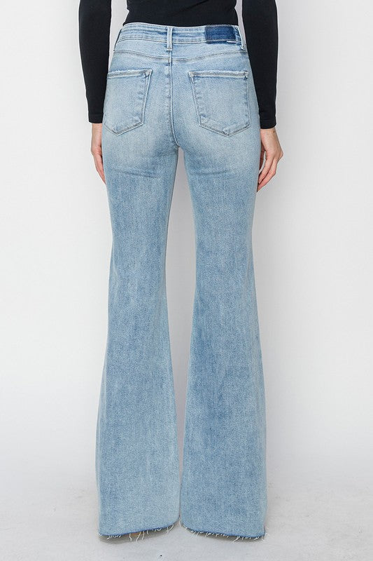 Risen High Rise Raw Cut Hem Bootcut Jeans