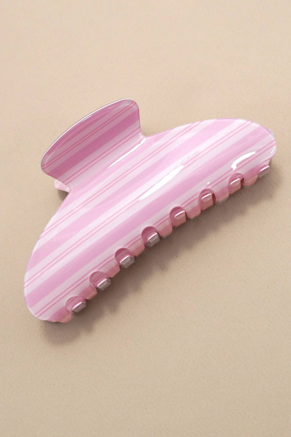 JUMBO STRIPE PLAID OVAL HAIR CLAW CLIPS | Pink