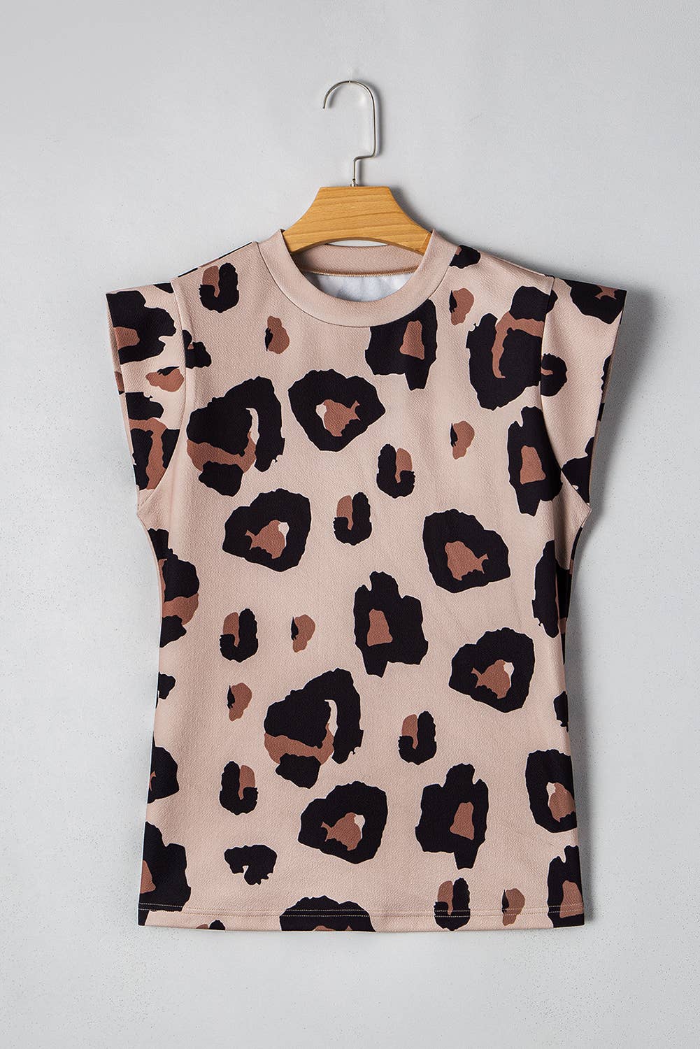 Leopard Crew Neck Cap Sleeve Casual Tee