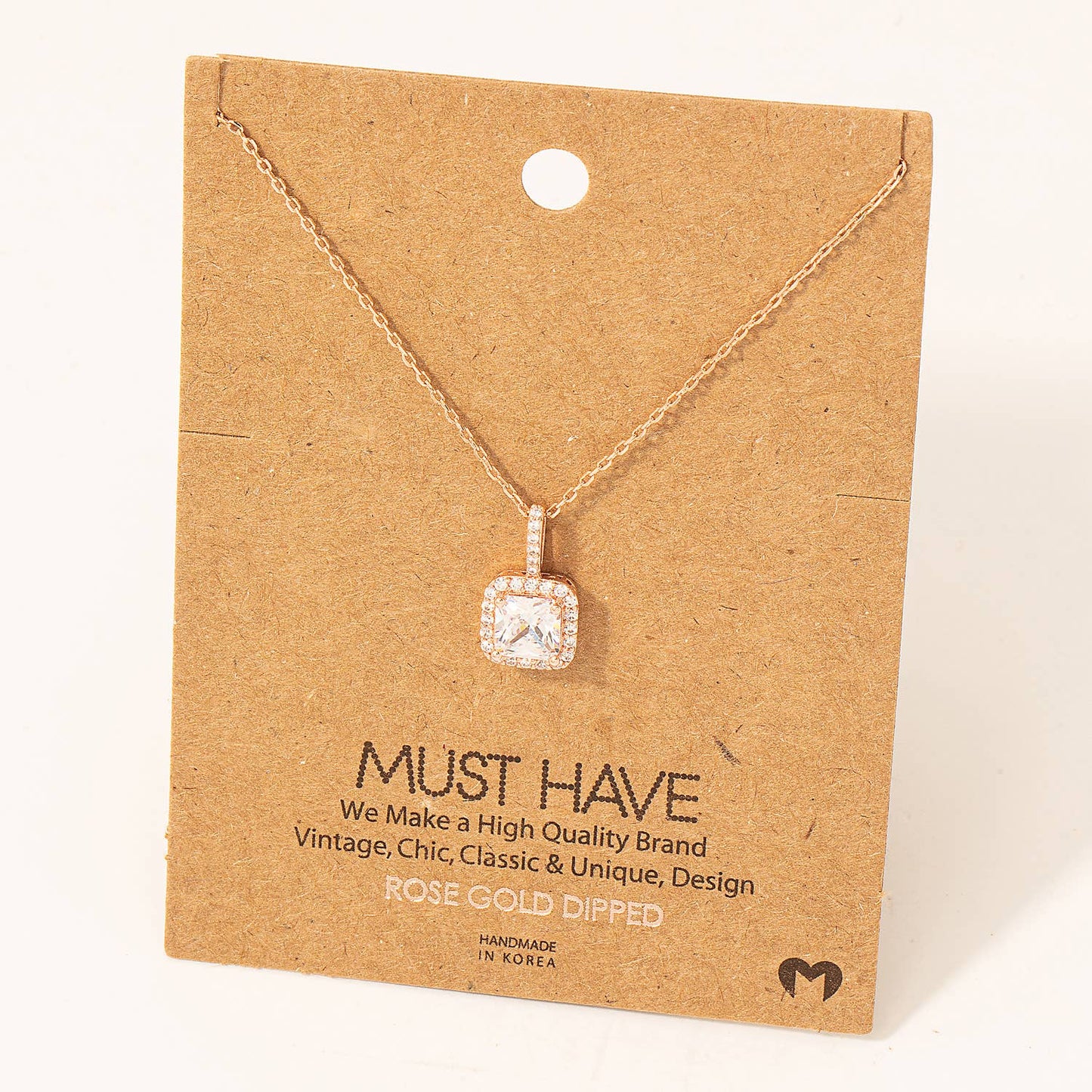 Square Rhinestone Pendant Necklace: R