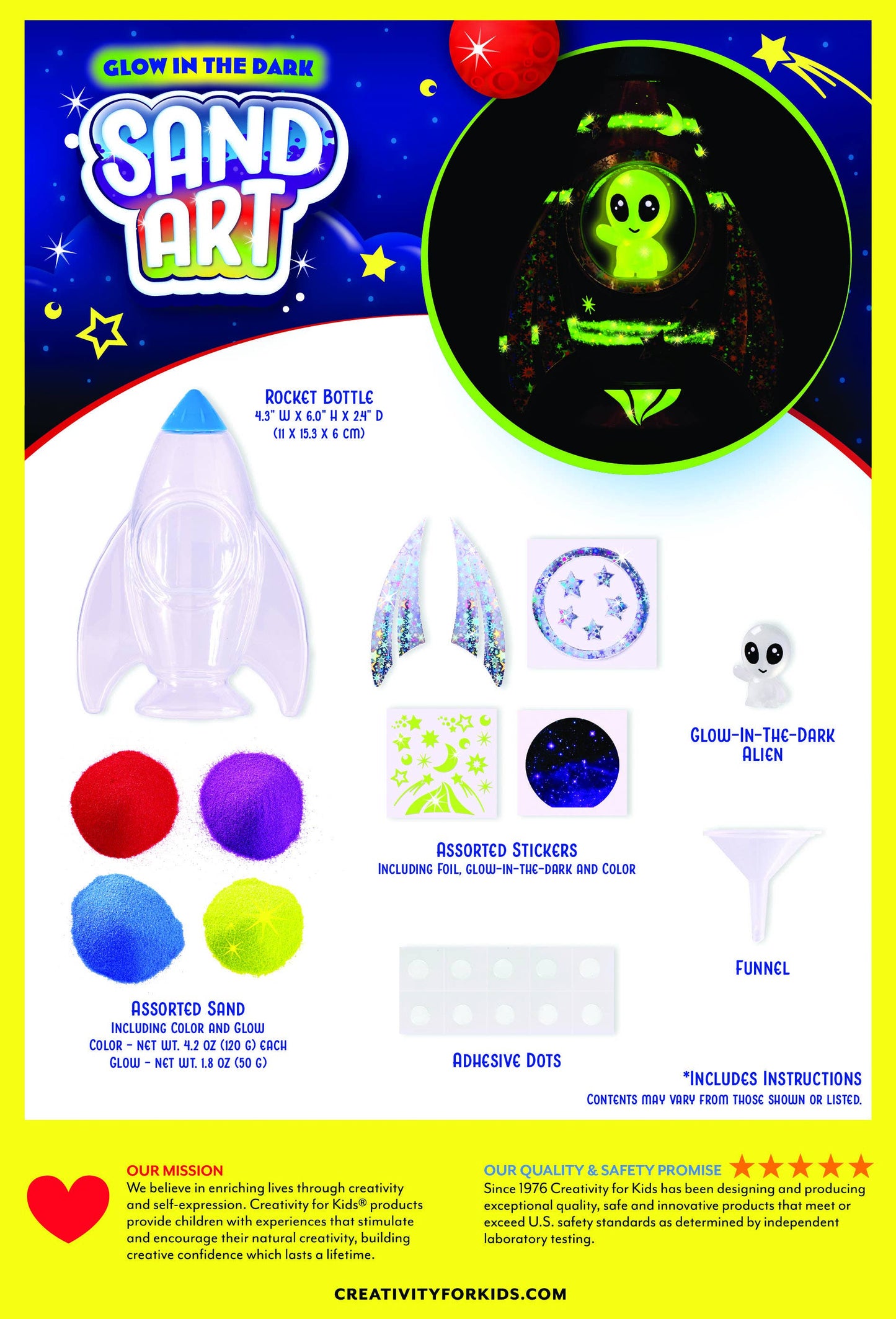 Glow in the Dark Sand Art Rocket - DIY Craft Kit for Kids