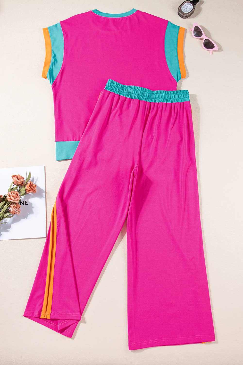 Color Block Detail Casual Two-piece Outfit