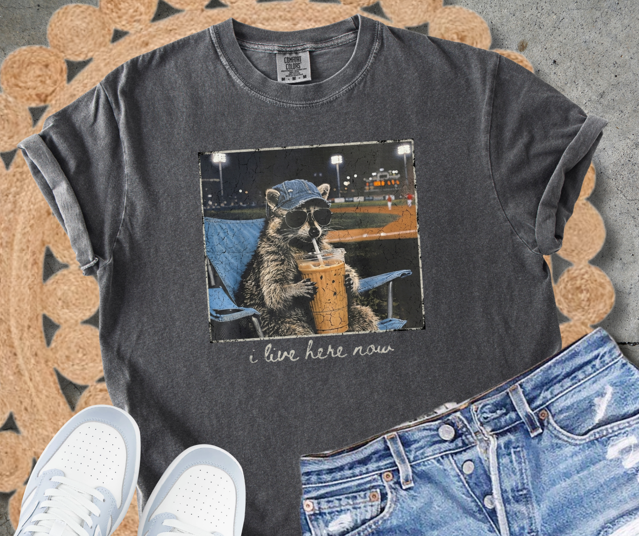 Racoon Ballpark I live here now Pepper Tee