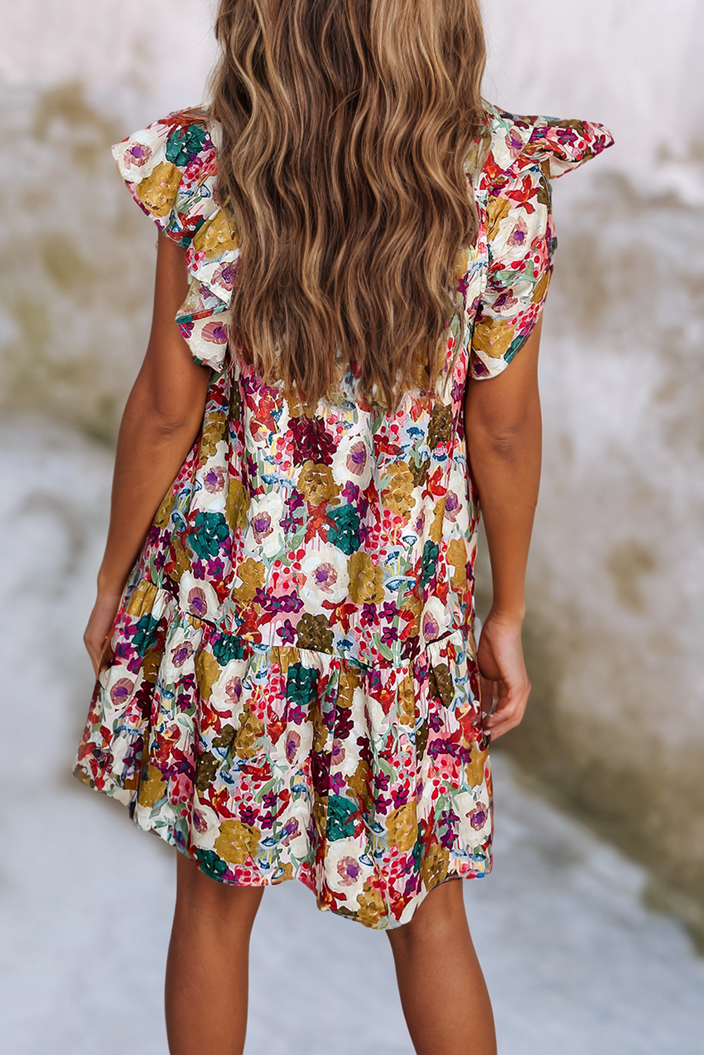 Floral Split Neck Dress: Multi-Colored