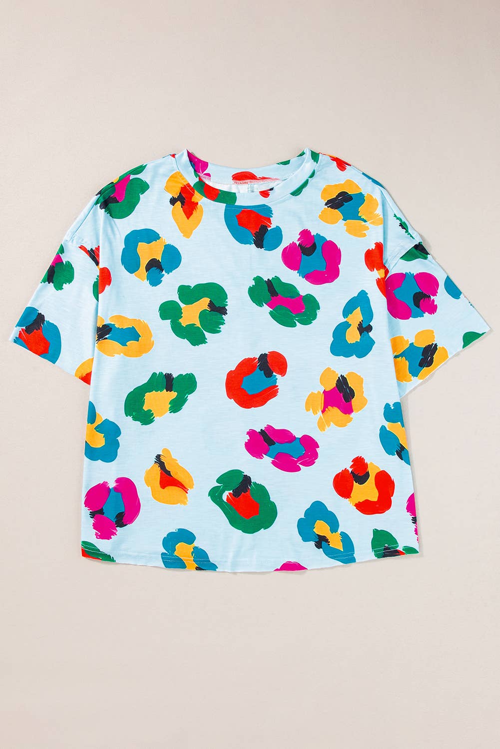 Leopard Printed Drop Shoulder Oversize Tee