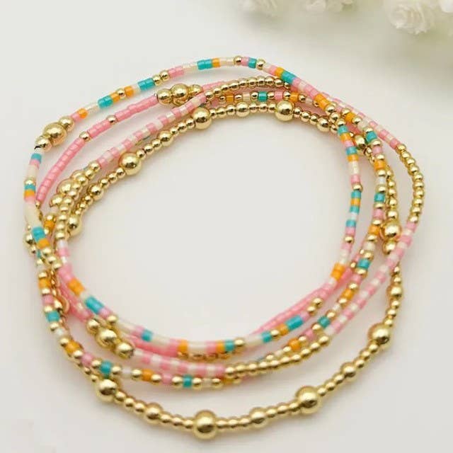 MULTI LAYER NATURAL STONE BALL CHAIN LINK BRACELET |