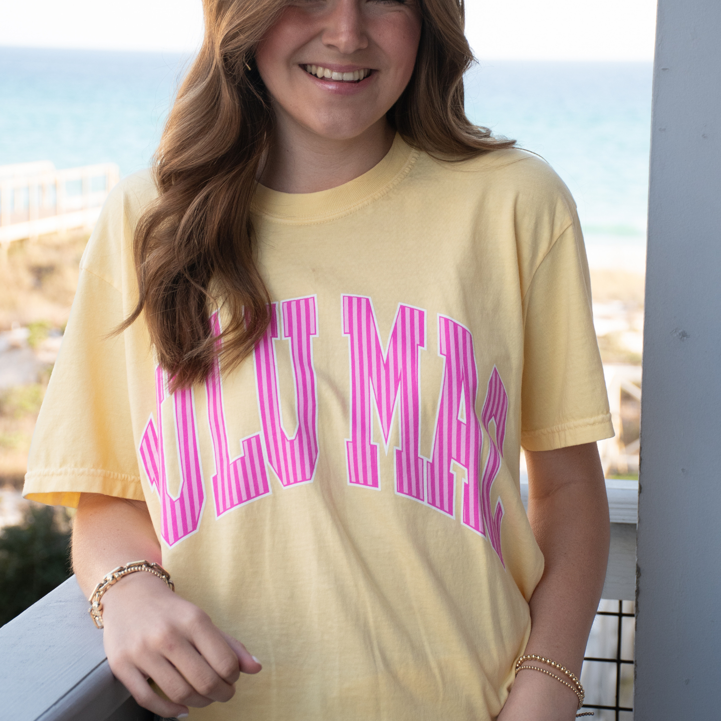 LULU MAC Stripe Adult Butter Comfort Colors Tee