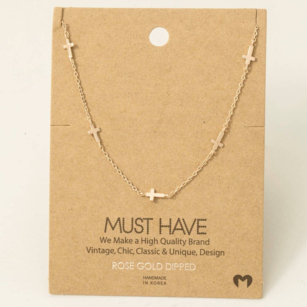 Gold Dipped Dainty Cross Station Necklace: G