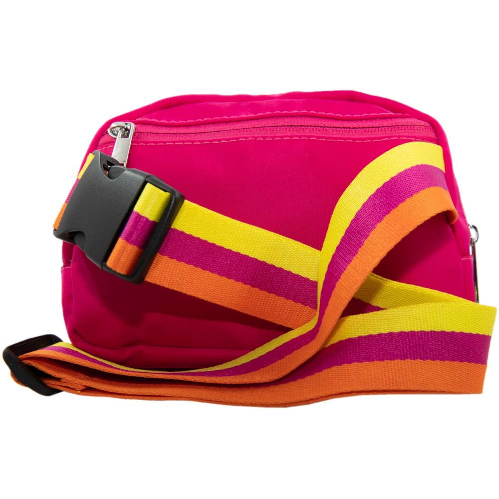 Hot Pink Solid Belt Bag with Striped Strap Valentine's Day: Hot Pink / OS