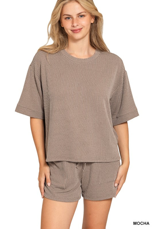 Zenana Two Piece Textured Set: Mocha