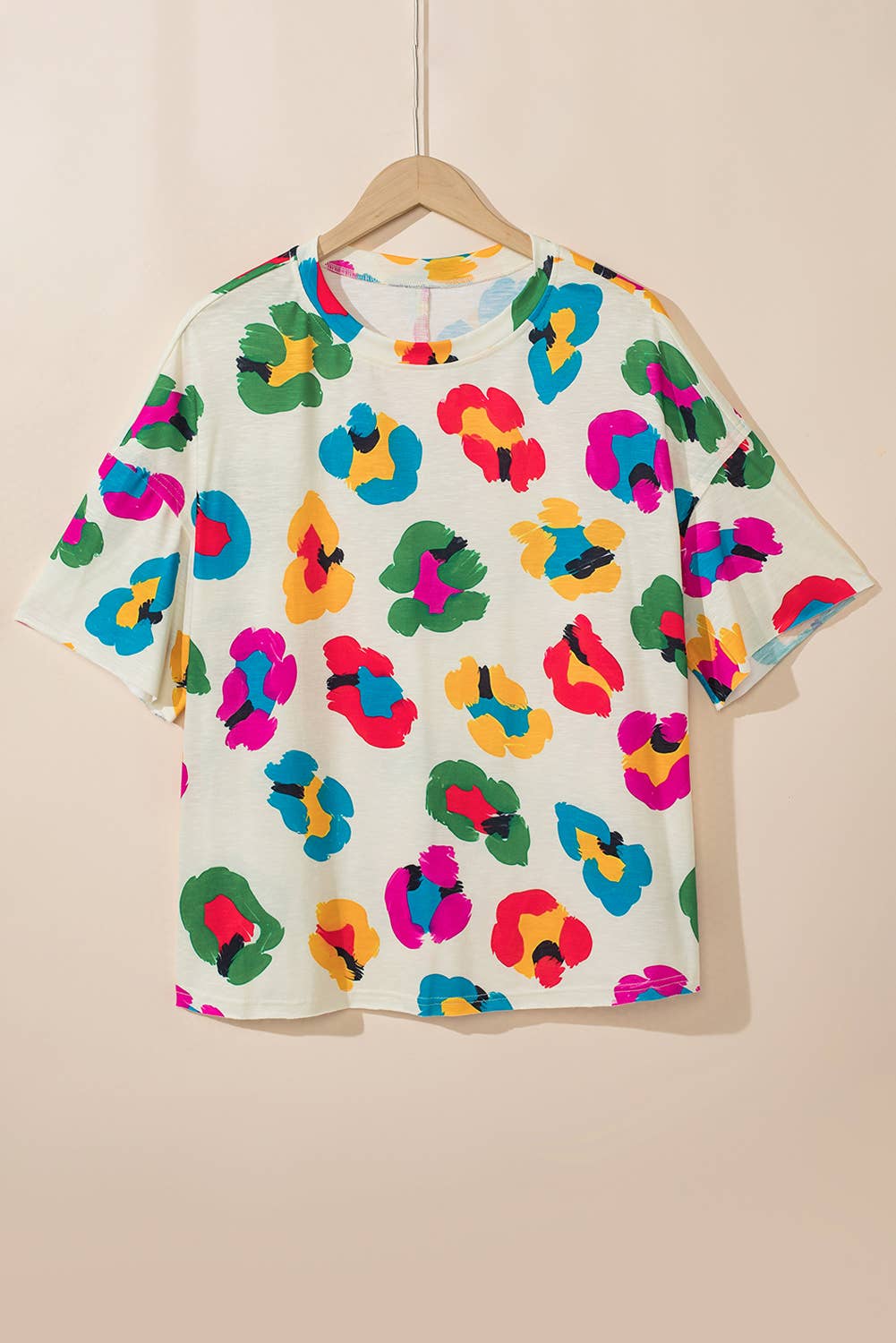 Leopard Printed Drop Shoulder Oversize Tee