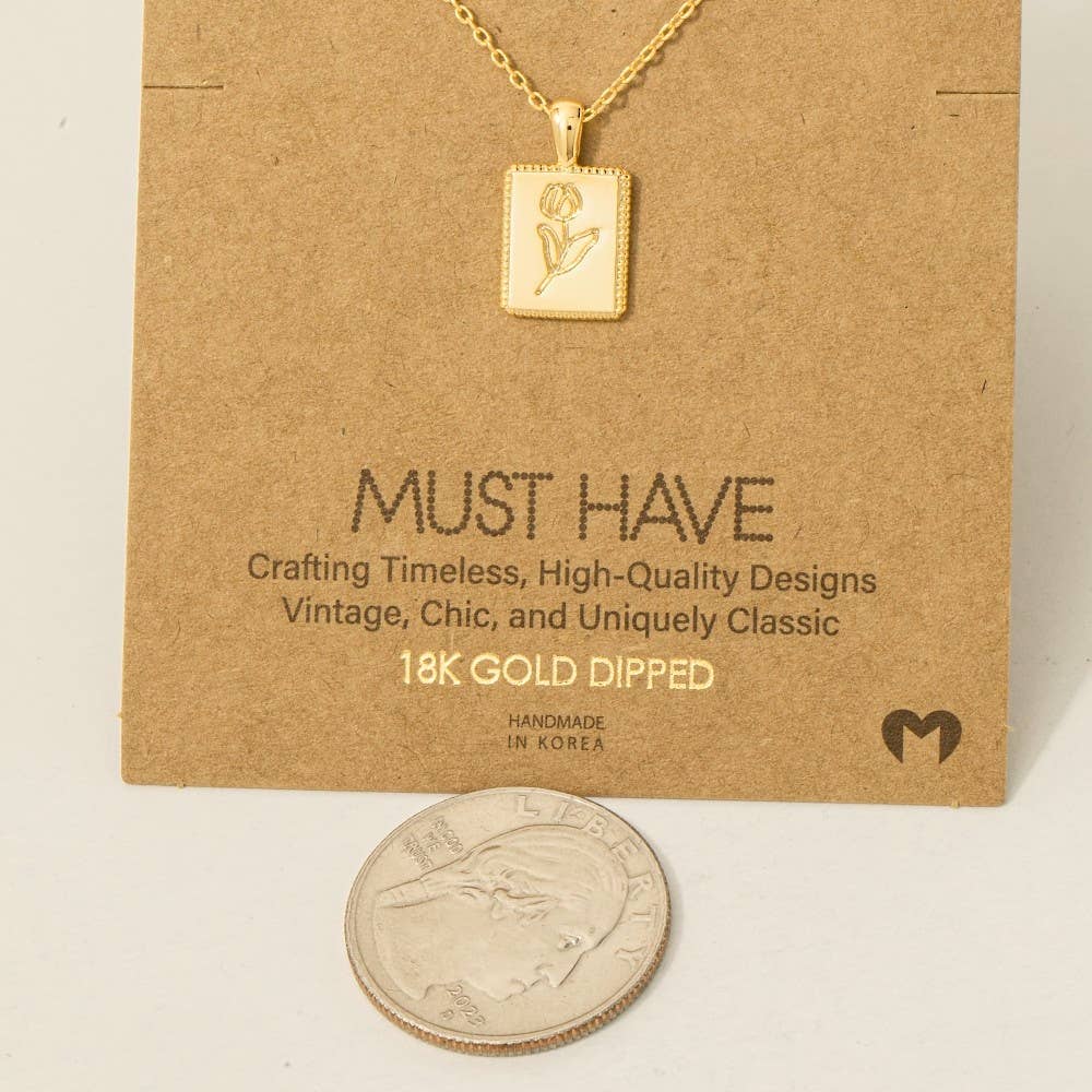 Flower Print Square Pendant Necklace: G