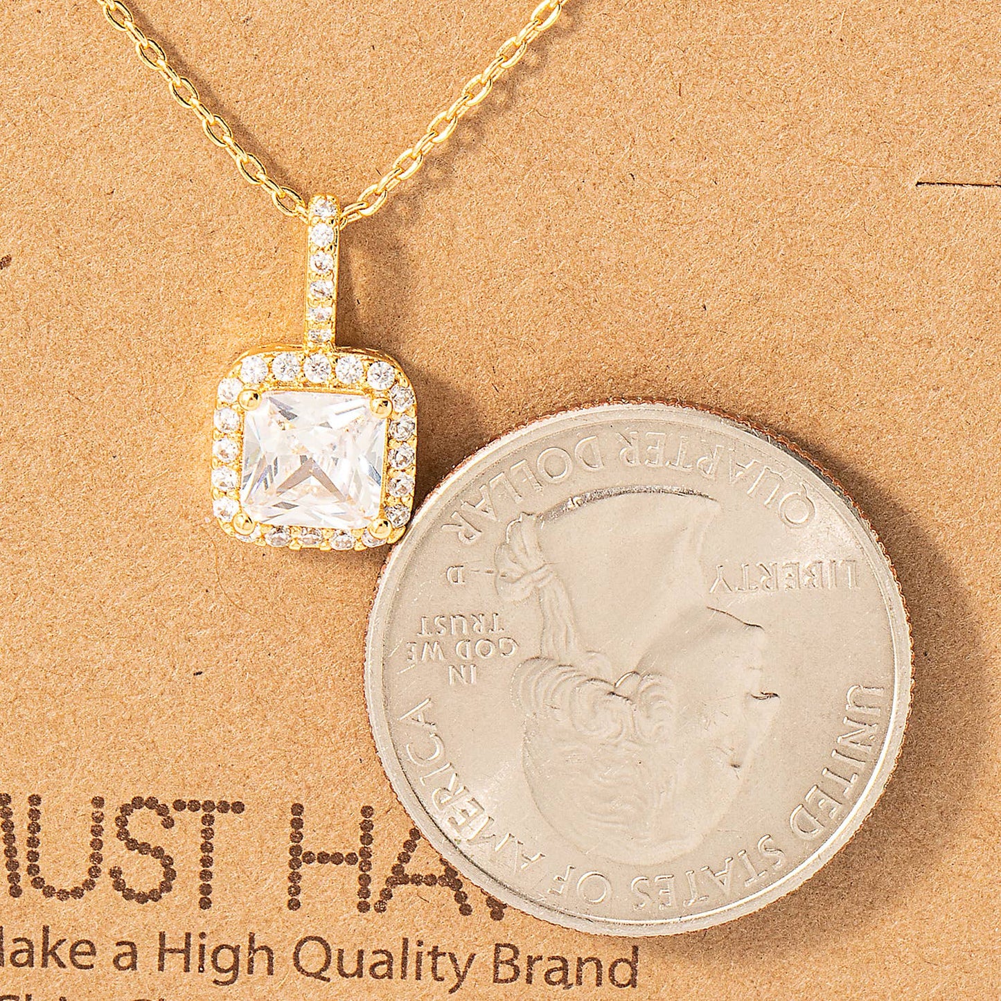 Square Rhinestone Pendant Necklace: R