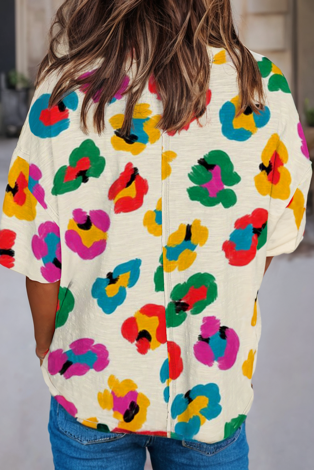 Leopard Printed Drop Shoulder Oversize Tee
