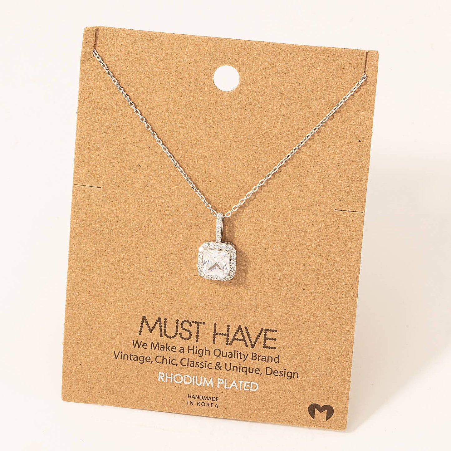 Square Rhinestone Pendant Necklace: R