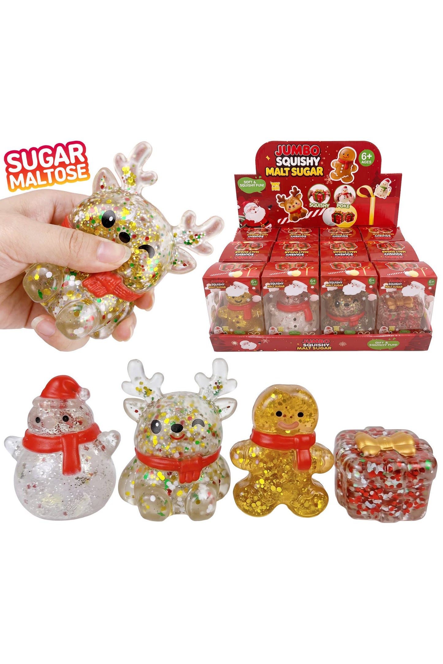 Christmas Characters Glittery Maltose Filled TPR Squishy: ASSORTED / ONE SIZE
