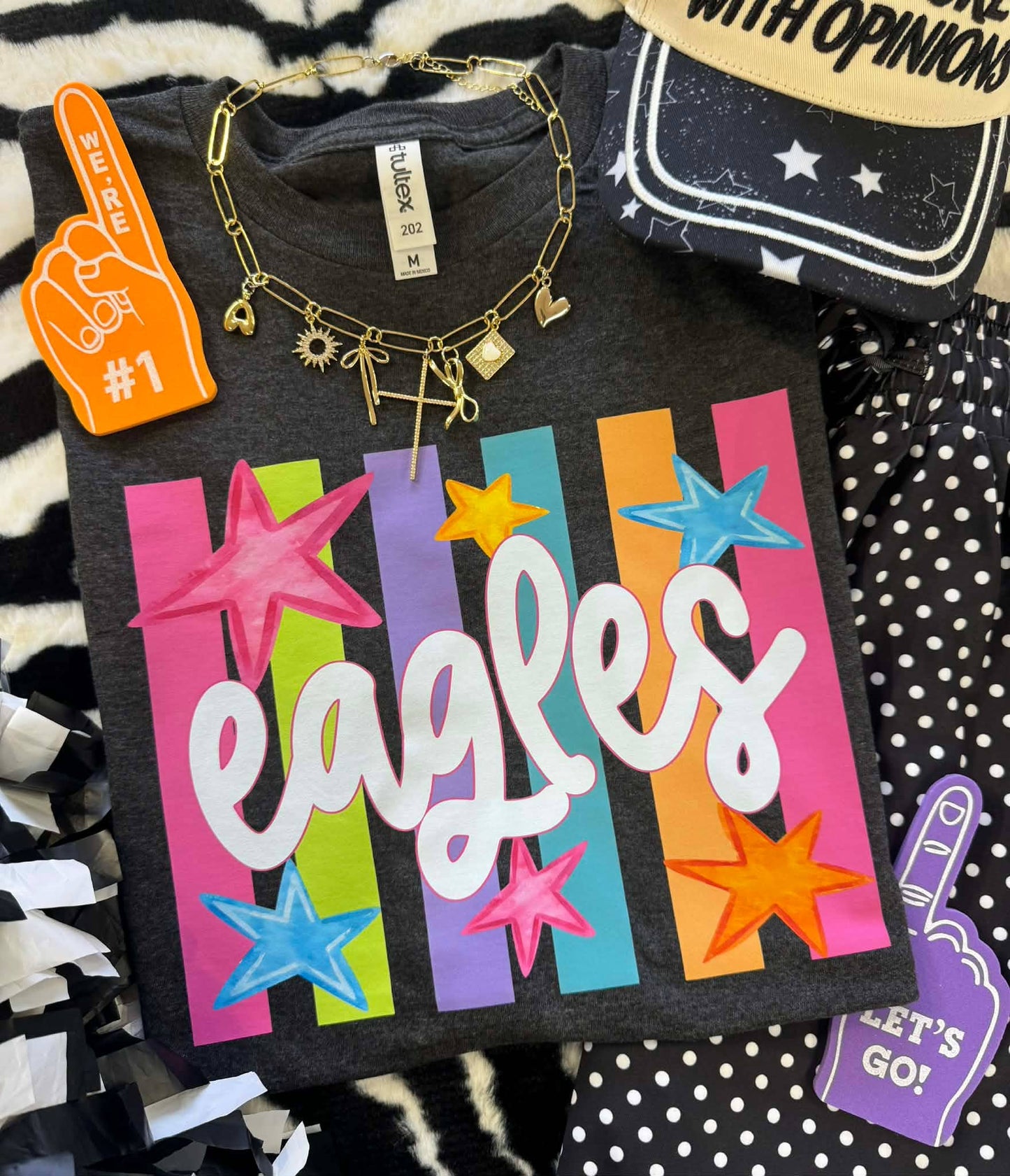 EAGLES NEON RAINBOW STARS YOUTH TEE: Heather Graphite