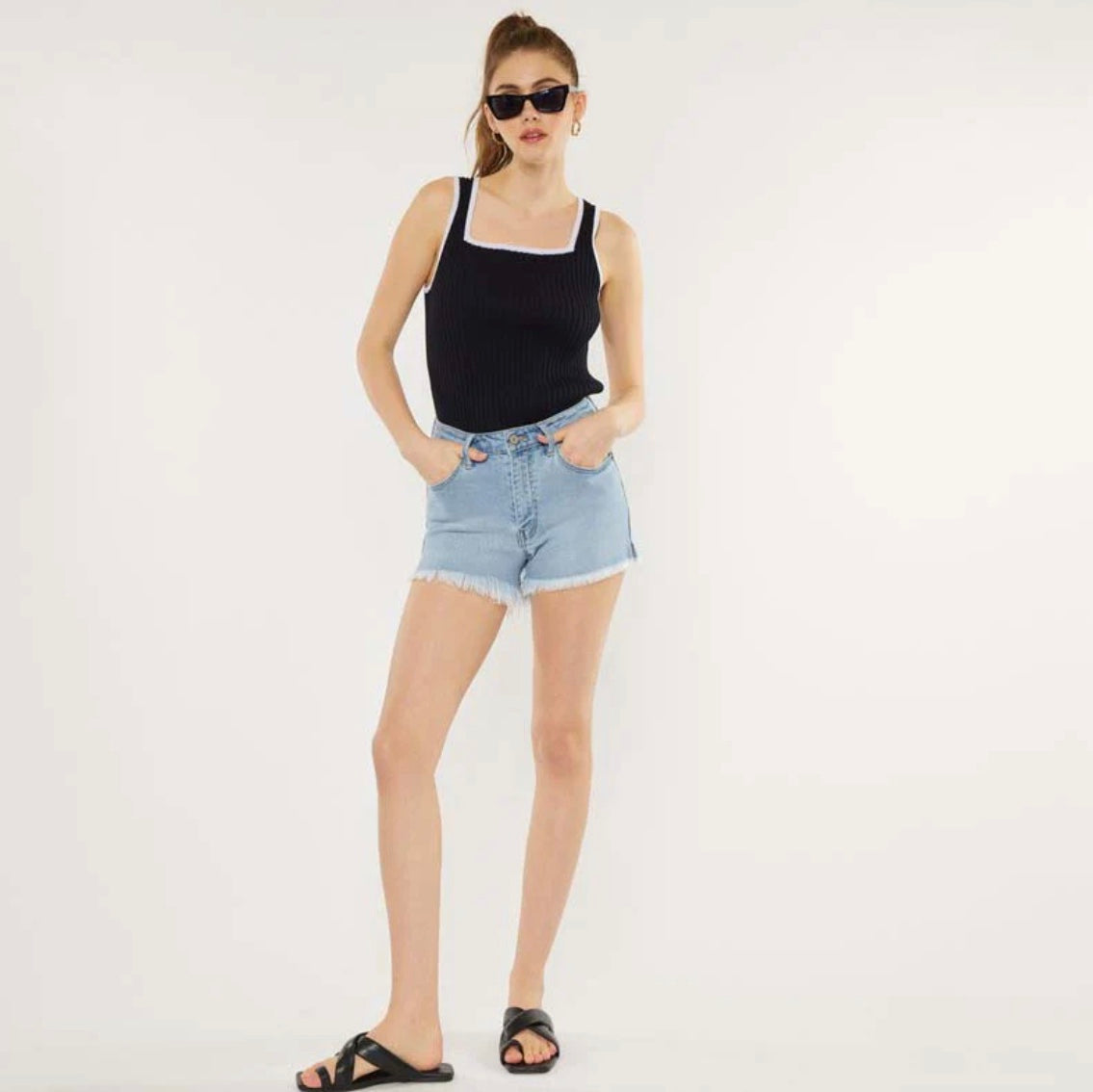 Kancan Highrise mom-fit denim shorts