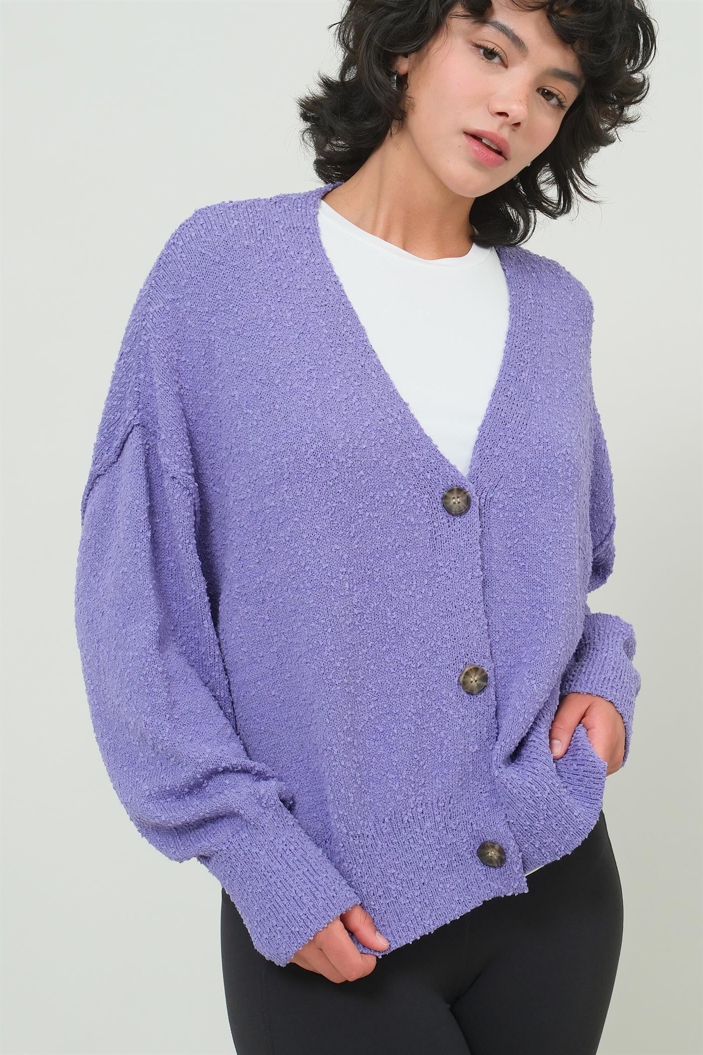 Purple Button-Up Cardigan Sweater