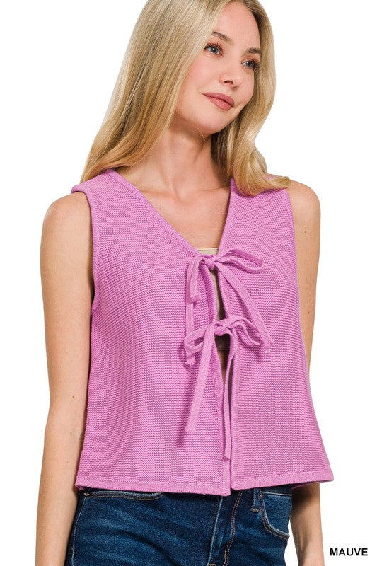 Mauve Tie Front Sweater Vest