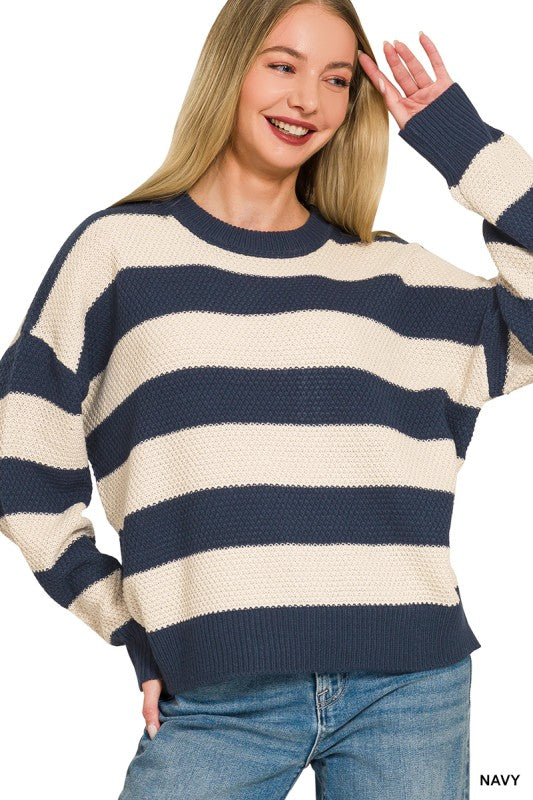 Striped Drop Shoulder Sweater Navy