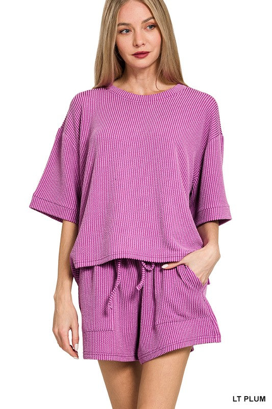 Zenana Two Piece Textured Set: Light Plum