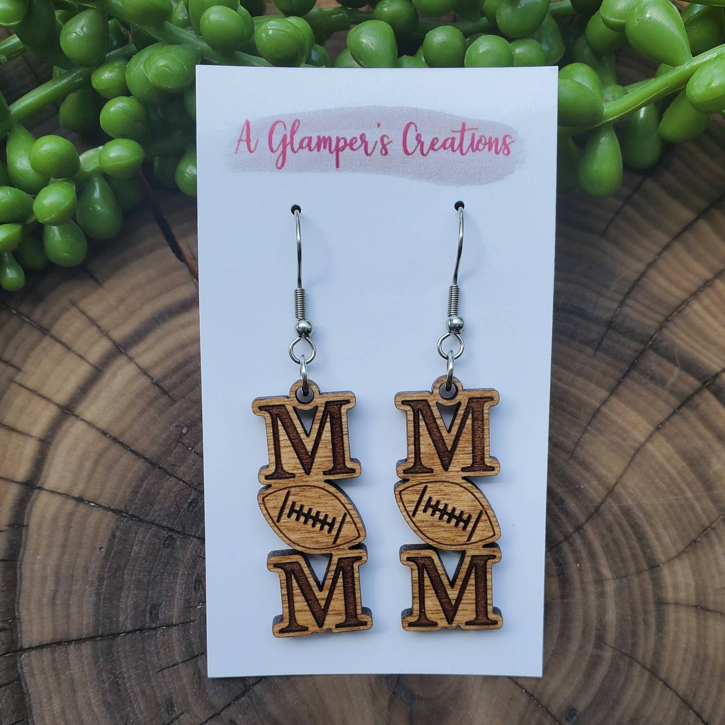 Football Mom Wooden Earrings
