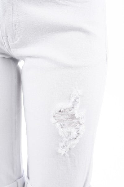 Kan Can White Distressed Bermuda Shorts
