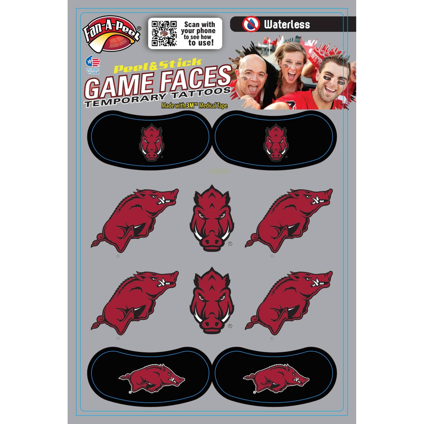 Arkansas Game Game Faces® Temporary Tattoos Razorbacks