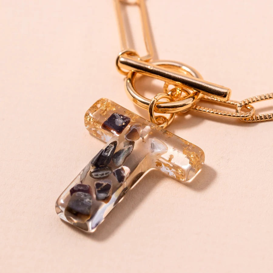 Acetate Initial Charm Bracelet - Black