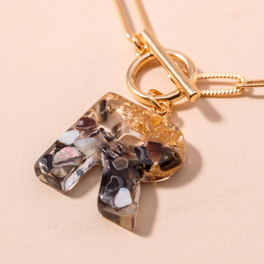 Acetate Initial Charm Bracelet - Black
