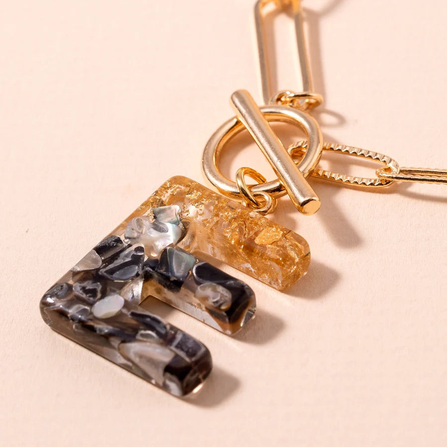 Acetate Initial Charm Bracelet - Black
