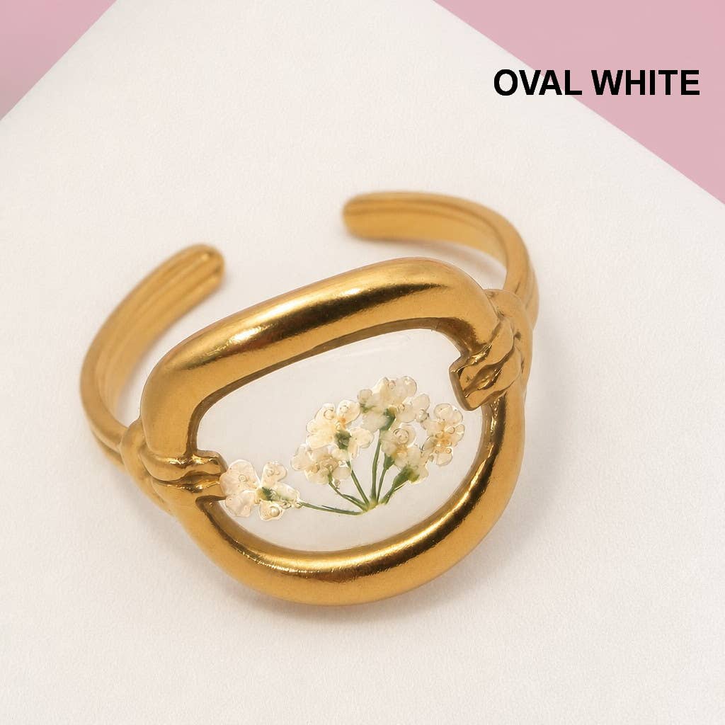18K STAINLESS STEEL TARNISH FREE FLORAL RINGS | 40R104: OVAL VIOLET