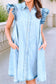 LDC Ruffled Sleeves Buttoned A-line Collared Denim Dress: Beau Blue