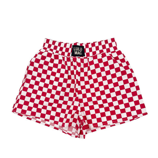 LULU MAC DARK RED WHITE CHECKERED BOXER SHORT