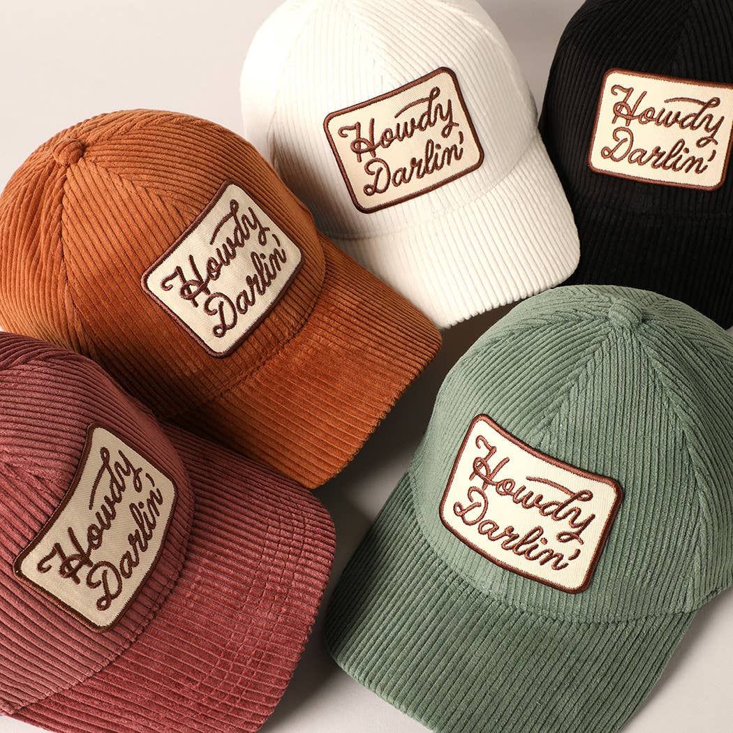 Howdy Darlin' Embroidery Patch Corduroy Cap: OFF WHITE / ONE SIZE