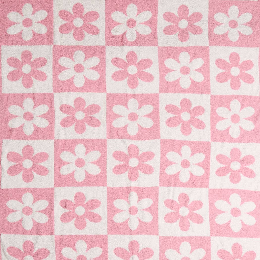 DAISY AND CHECKERED Print Soft Cozy Throw Blanket: PINK / ONE SIZE