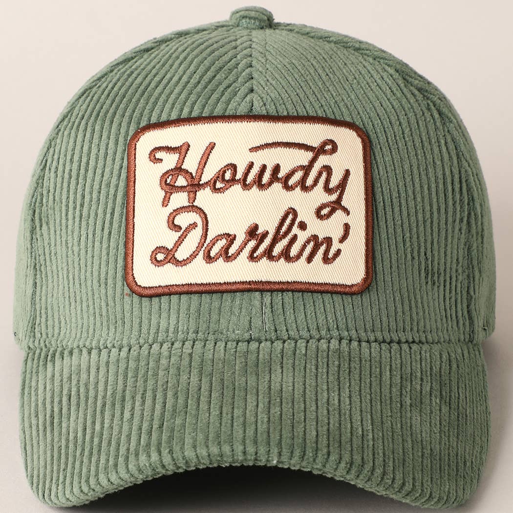 Howdy Darlin' Embroidery Patch Corduroy Cap: OFF WHITE / ONE SIZE