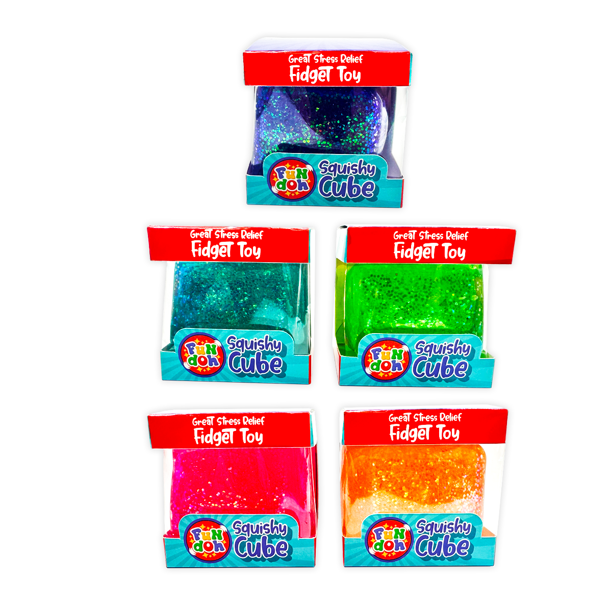 Fun Doh Squish & Squeeze Sparkle Cube Fidget Toy- 12/Display: Wholesale Price