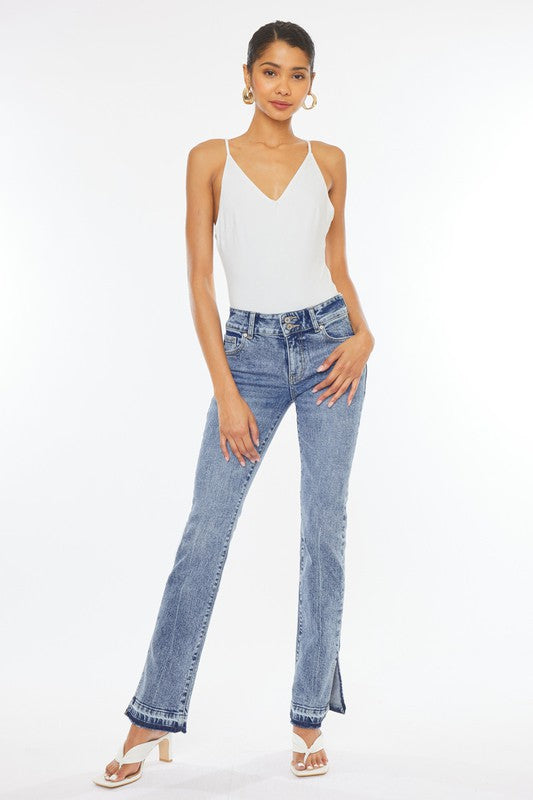 Kacnan Midrise Drop Hem with Slit Boot Cut Jeans