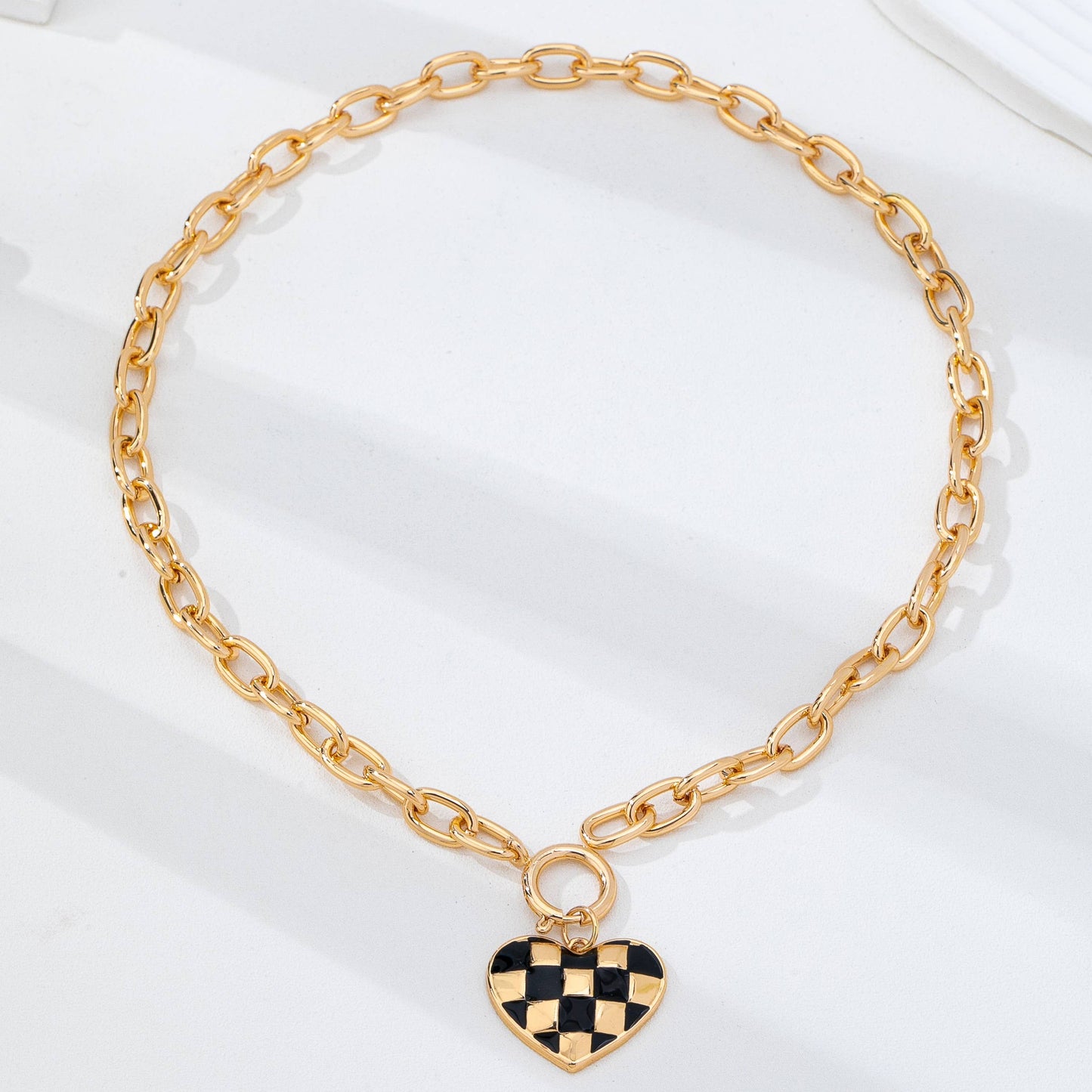 Checkered Heart Toggle Necklace |